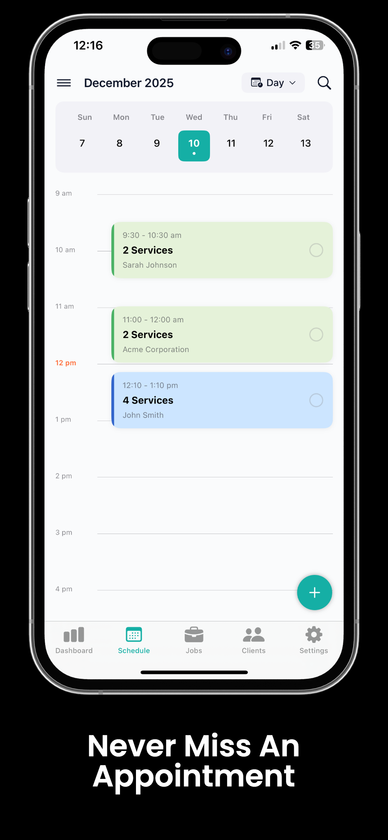 Schedule and appointment view in Trackara Pro